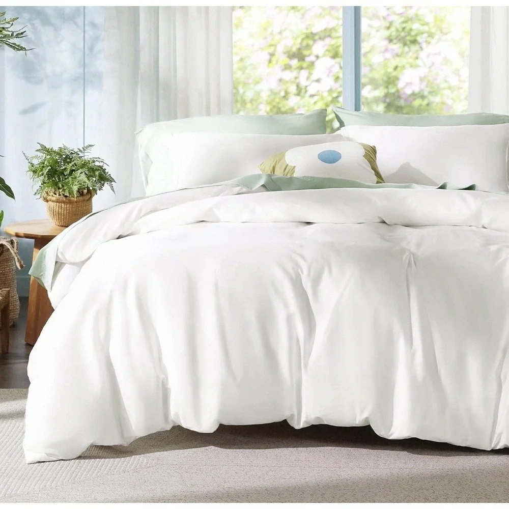 Bedsure Lyocell Cotton Duvet Cover 3 Piece Set Full/Queen Size White